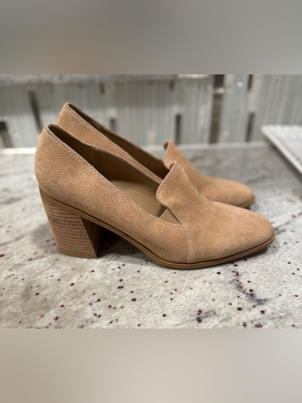 Joie Wevenly block heel loafers in tan suede,